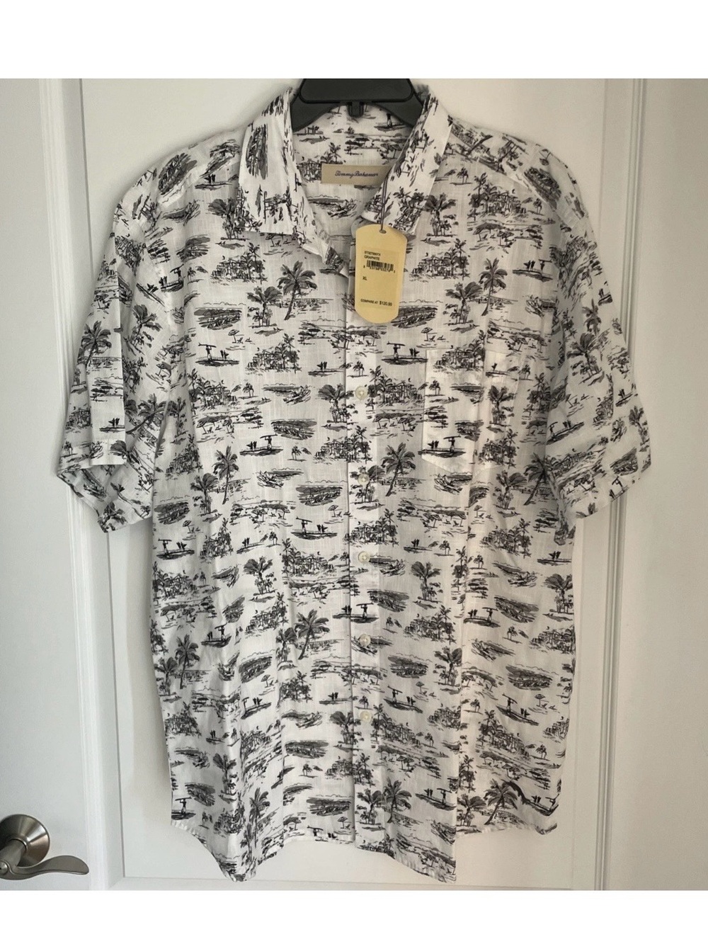 NWT Tommy Bahama Shirt Graphite button-up short sleeve Top size Large $120